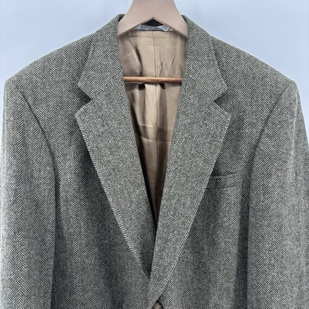 Lands End Sport Coat Blazer Mens 40R Brown Lambs Wool Herringbone‎ Two Button